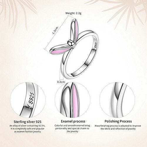 PAHALA 925 Sterling Silver Lovely Pink Rabbit Ears Enamel Cubic Zirconia Vintage Wedding Engagement Band Ring