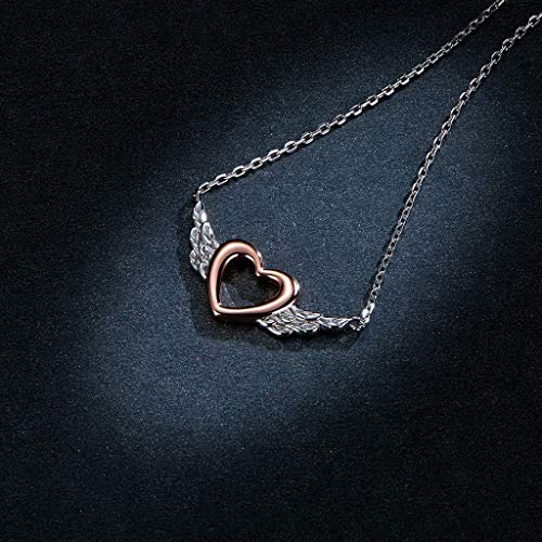 PAHALA 925 Sterling Silver Heart with Wings Minimalist Simple Chain Pendant Necklace