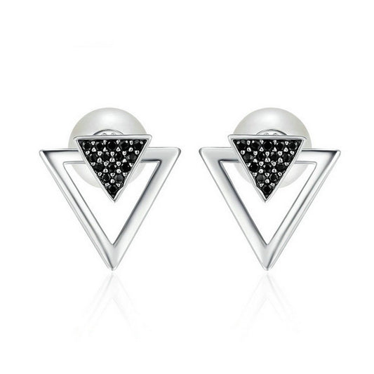 PAHALA 925 Sterling Triangle With Crystals Party Wedding Stud Earrings