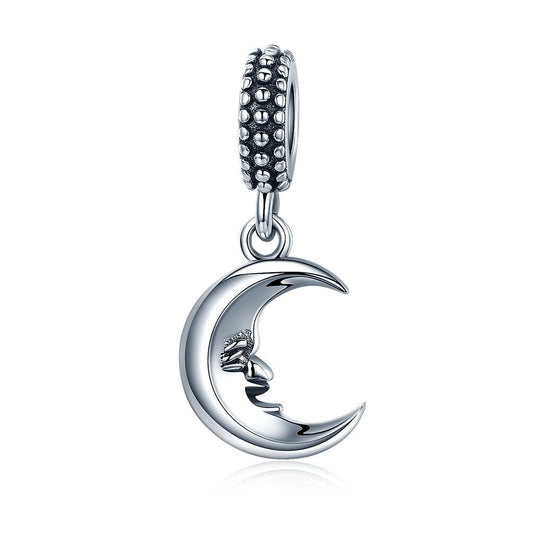 PAHALA 925 Strling Silver Moon Smile with Crystals Charms Fit Bracelets Necklace
