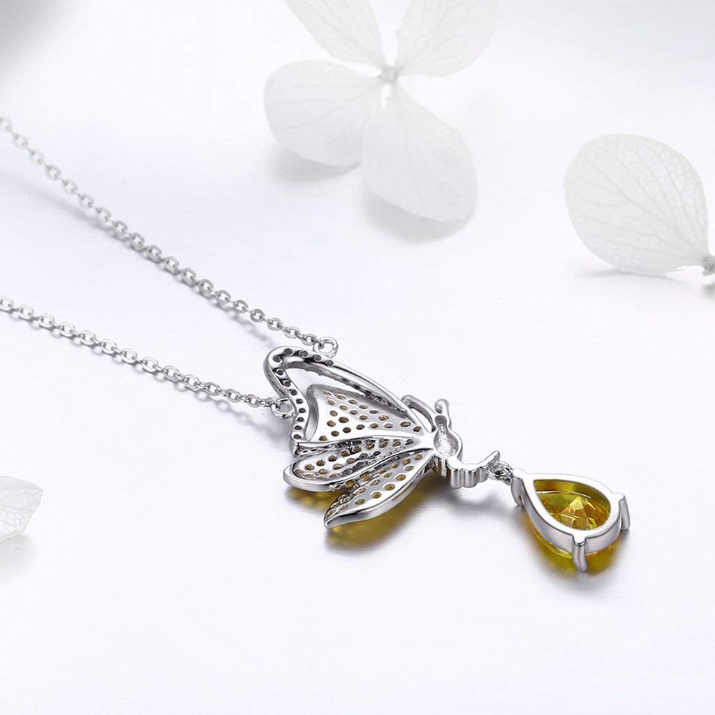 PAHALA 925 Sterling Silver Sparkling Dancing Butterfly with Crystals Clear CZ Pendant Necklace