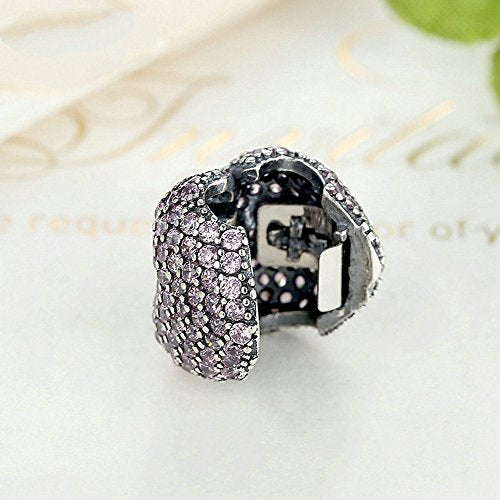 PAHALA 925 Sterling Silver Pink Crystals Heart Charms Fit Bracelets Necklace
