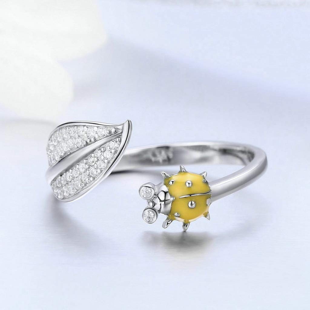 PAHALA 925 Strling Silver Yellow Ladybug Crystals Finger Weeding Party Ring
