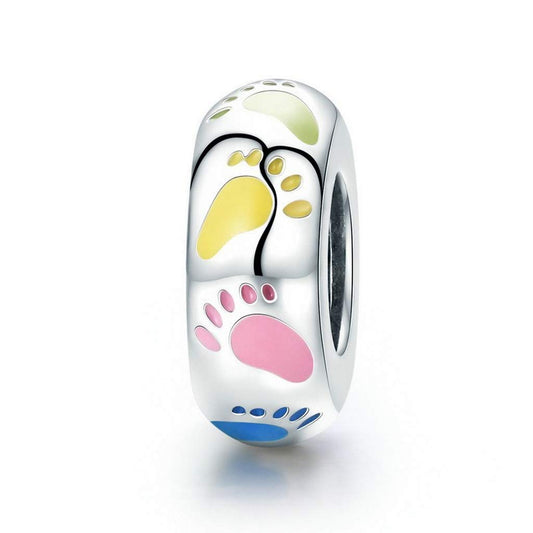PAHALA 925 Strling Silver Colorful Enamel Footprints Charm Bead