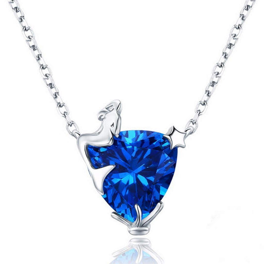 PAHALA 925 Sterling Silver Fairy Legend Blue Crystal Pendant Necklace