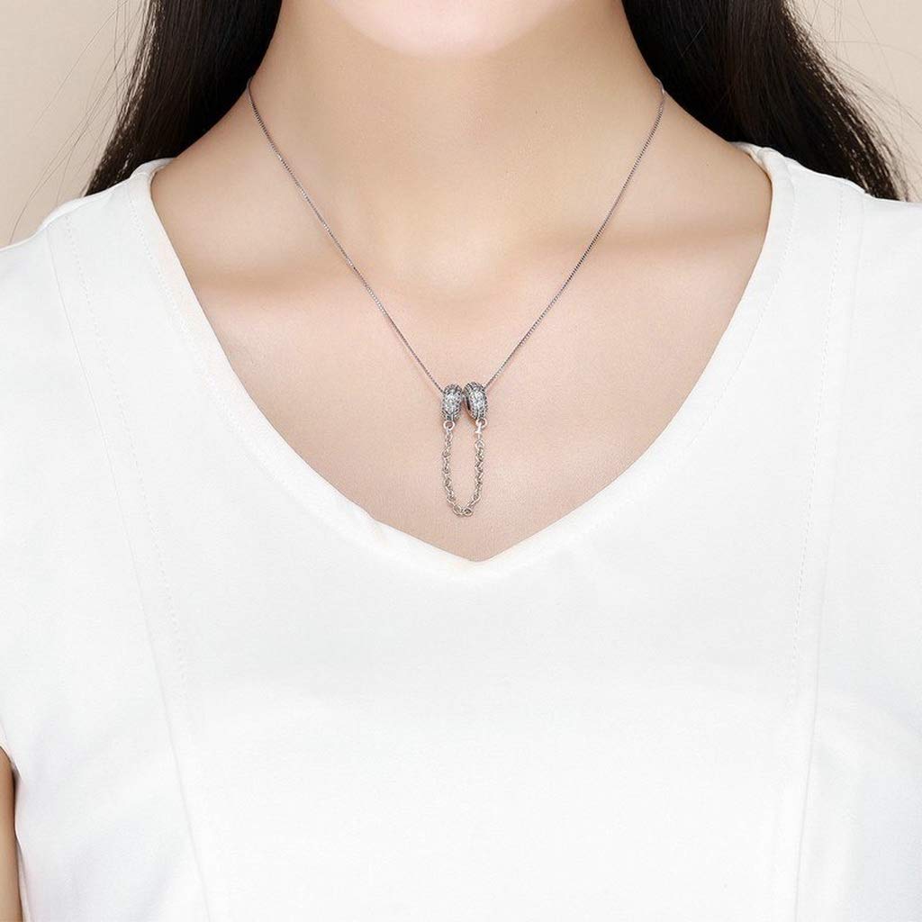 PAHALA 925 Sterling Silver Round Chain with Crystals Safety Chain Charm