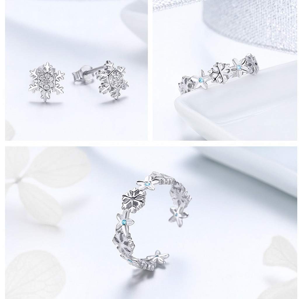 PAHALA 925 Sterling Silver Winter Snowflake Bracelets Earrings Rings Jewelry Set