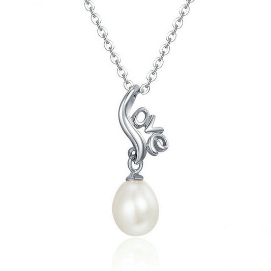 PAHALA 925 Sterling Silver Luminous Love Pearl Pendant Necklace