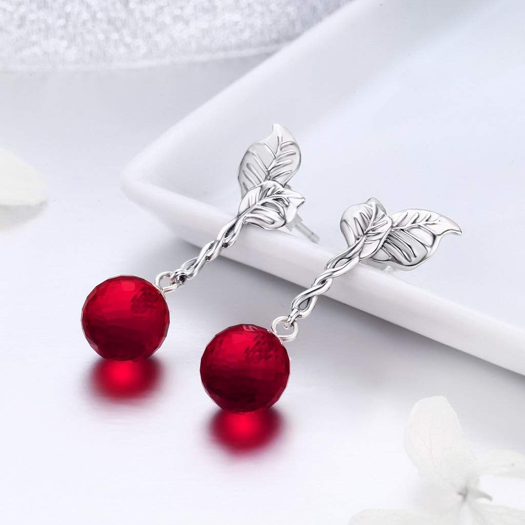 PAHALA 925 Sterling Silver Summer Fruit Red Crystal Drop Earrings