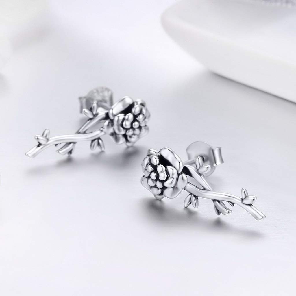 PAHALA 925 Sterling Silver Romantic Flower Love Drop Earrings