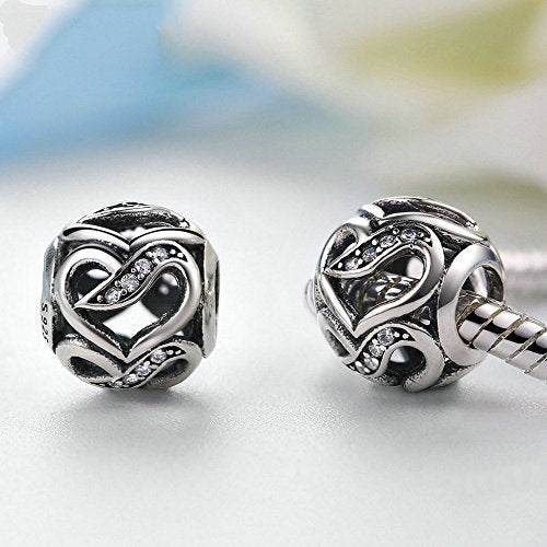 PAHALA 925 Sterling Silver Openwork Ribbons Love Charms Fit Bracelets Necklace