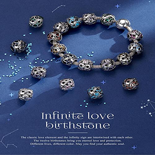 PAHALA 925 Sterling Silver Multiple Crystal Color Infinite Love Birthstone Charm Beads