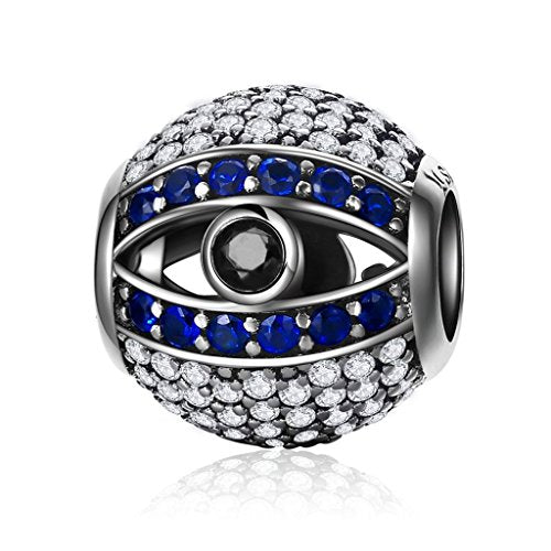 PAHALA 925 Strling Silver Blue Eye with Crystals Charm Bead Fit Bracelets