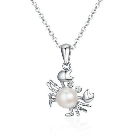 PAHALA 925 Sterling Silver Lovely Crab with Crystal Clear CZ Pendant Necklace