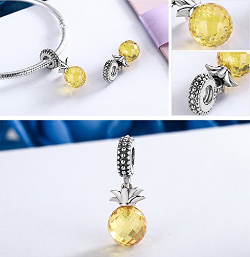 PAHALA 925 Strling Silver Pineapple with Yellow Crystal Pendant Charm Bead