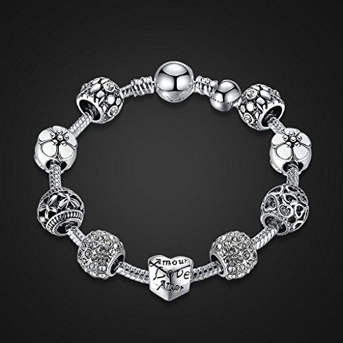 PAHALA 3 Colors Luxury Love Folwer Eurpoean Chain with Crystals Charm Bracelet Bangles