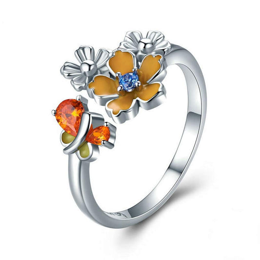 PAHALA 925 Strling Silver Love of Butterfly Crystals Finger Weeding Party Ring