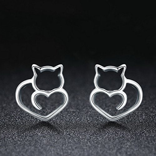 PAHALA 925 Sterling Silver Cute Cat Stud Earrings