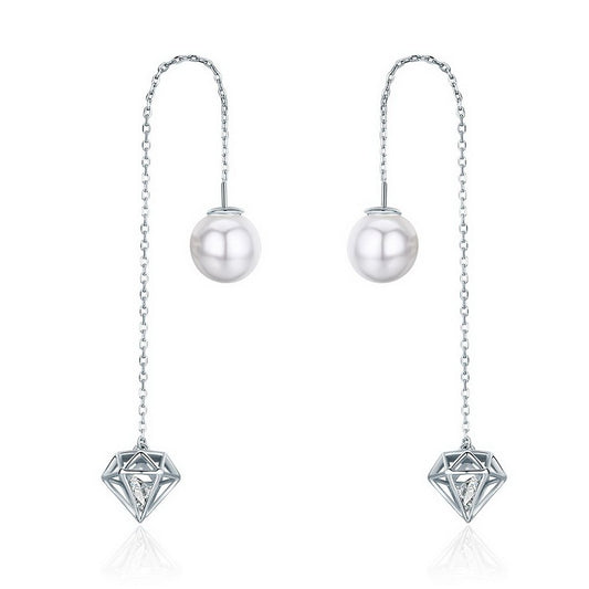 PAHALA 925 Sterling Silver Long Tassel Glittering With Crystals Earrings
