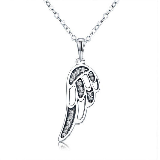 PAHALA 925 Sterling Silver Fairy Wings Feather Crystals Pendant Necklace