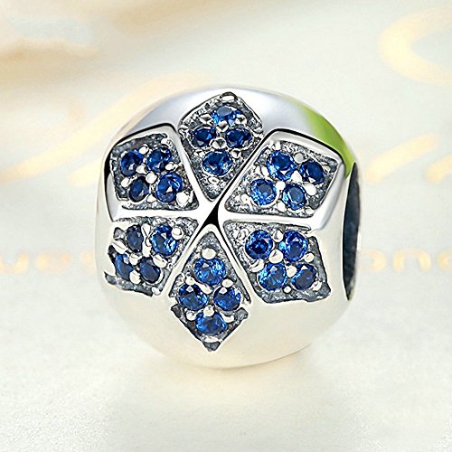PAHALA 925 Strling Silver Blue Crystals Flower Charms Pendant Fit Bracelets Necklace