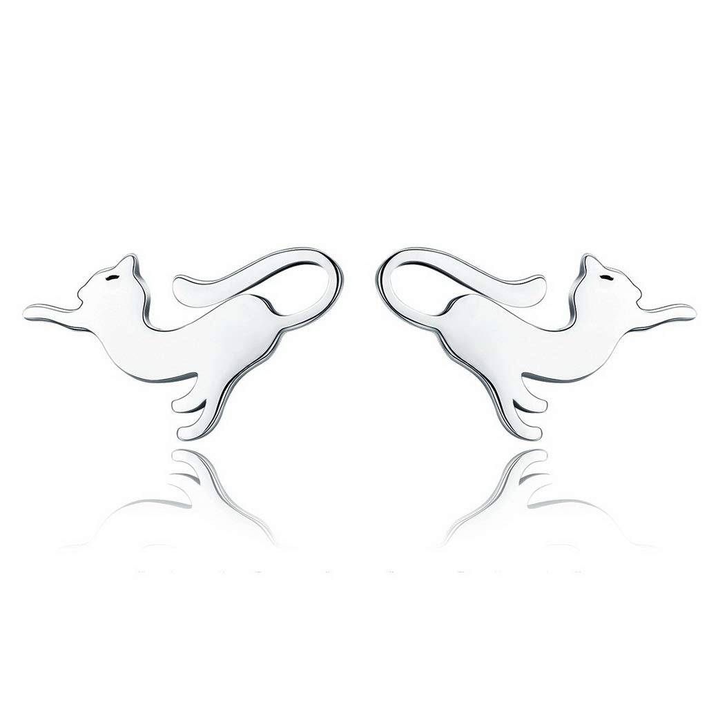 PAHALA 925 Sterling Silver Cute Cat Pussy Tail Stud Earrings