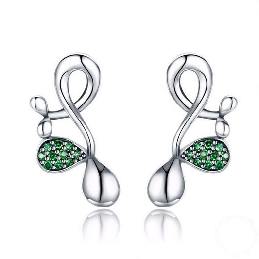 PAHALA 925 Sterling Silver Buds of Spring Green Crystals Stud Earrings