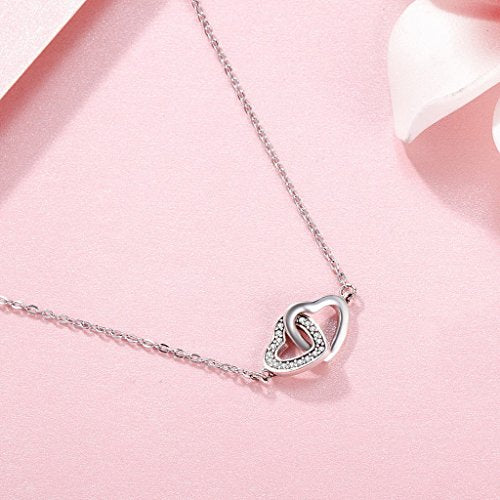 PAHALA 925 Sterling Silver Connected Heart with Crystals Clear CZ Pendant Necklace