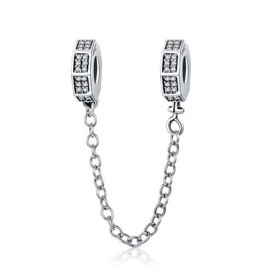 PAHALA 925 Sterling Silver Stackable Geometric Crystals Safety Chain Charm Bead