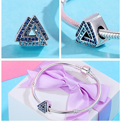 PAHALA 925 Sterling Silver Triangle Gradual with Blue Crystals Charm Bead