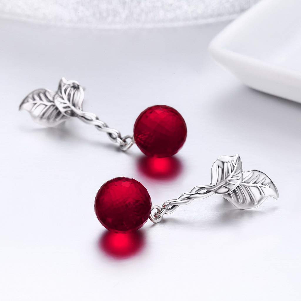 PAHALA 925 Sterling Silver Summer Fruit Red Crystal Drop Earrings