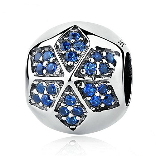PAHALA 925 Strling Silver Blue Crystals Flower Charms Pendant Fit Bracelets Necklace