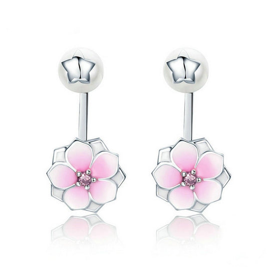 PAHALA 925 Sterling Silver Bloom Cerise Enamel Party Wedding Stud Earring