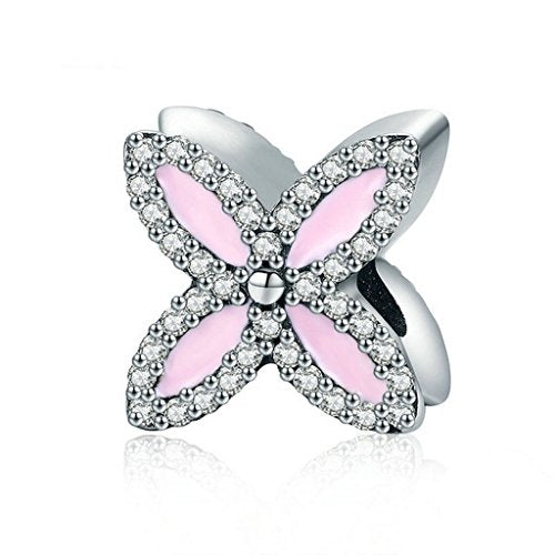 PAHALA 925 Sterling Silver Romantic Pink Lilac with Crystals Charm Bead