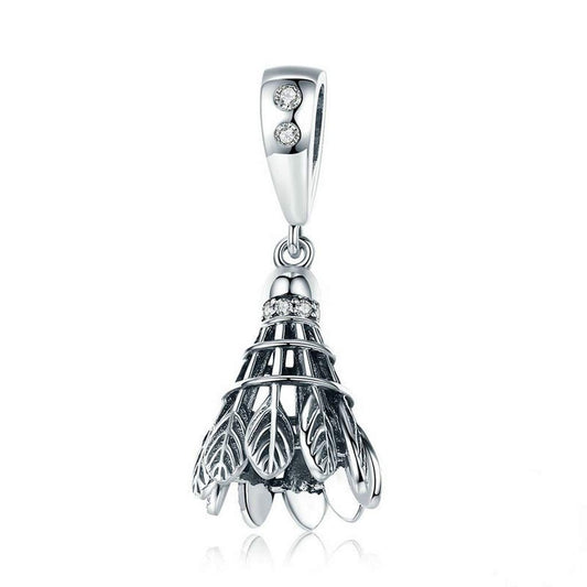 PAHALA 925 Strling Silver Badminton Pendant with Crystals Charm Bead