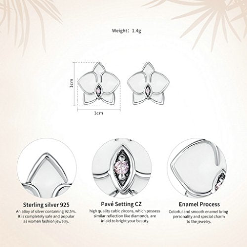 PAHALA 925 Sterling Orchid White Enamel With Pink Crystals Party Wedding Stud Earrings