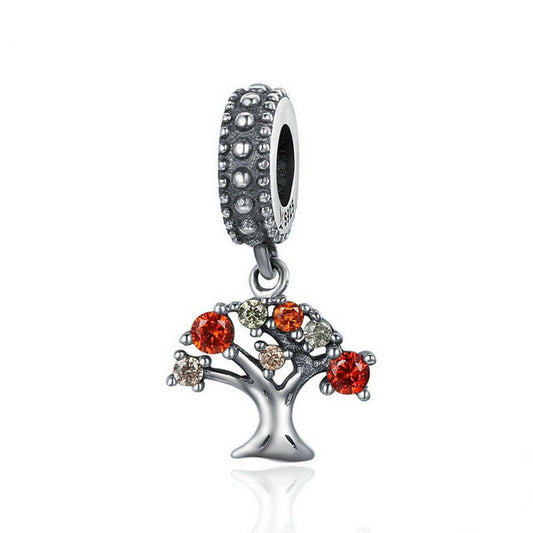 PAHALA 925 Sterling Silver Colorful Tree with Crystals Charm Bead Fit Bracelets