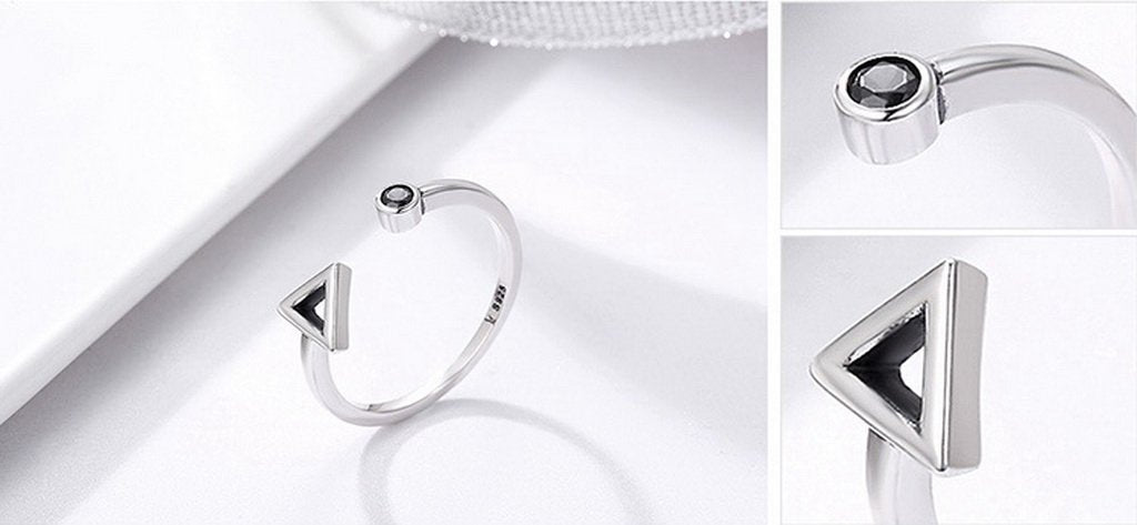 PAHALA 925 Sterling Silver Tringle with Crystal Weeding Party Band Ring