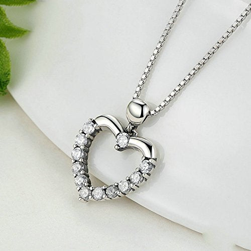 PAHALA 925 Sterling Silver Lovely Heart with Crystals Pendant Necklace
