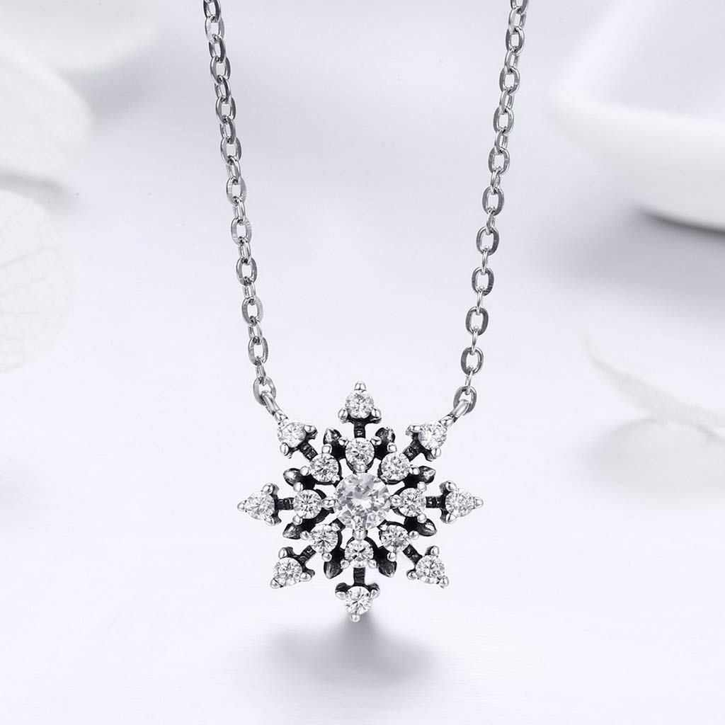 PAHALA 925 Sterling Silver Luminous Snowflake Crystals Pendant Necklace