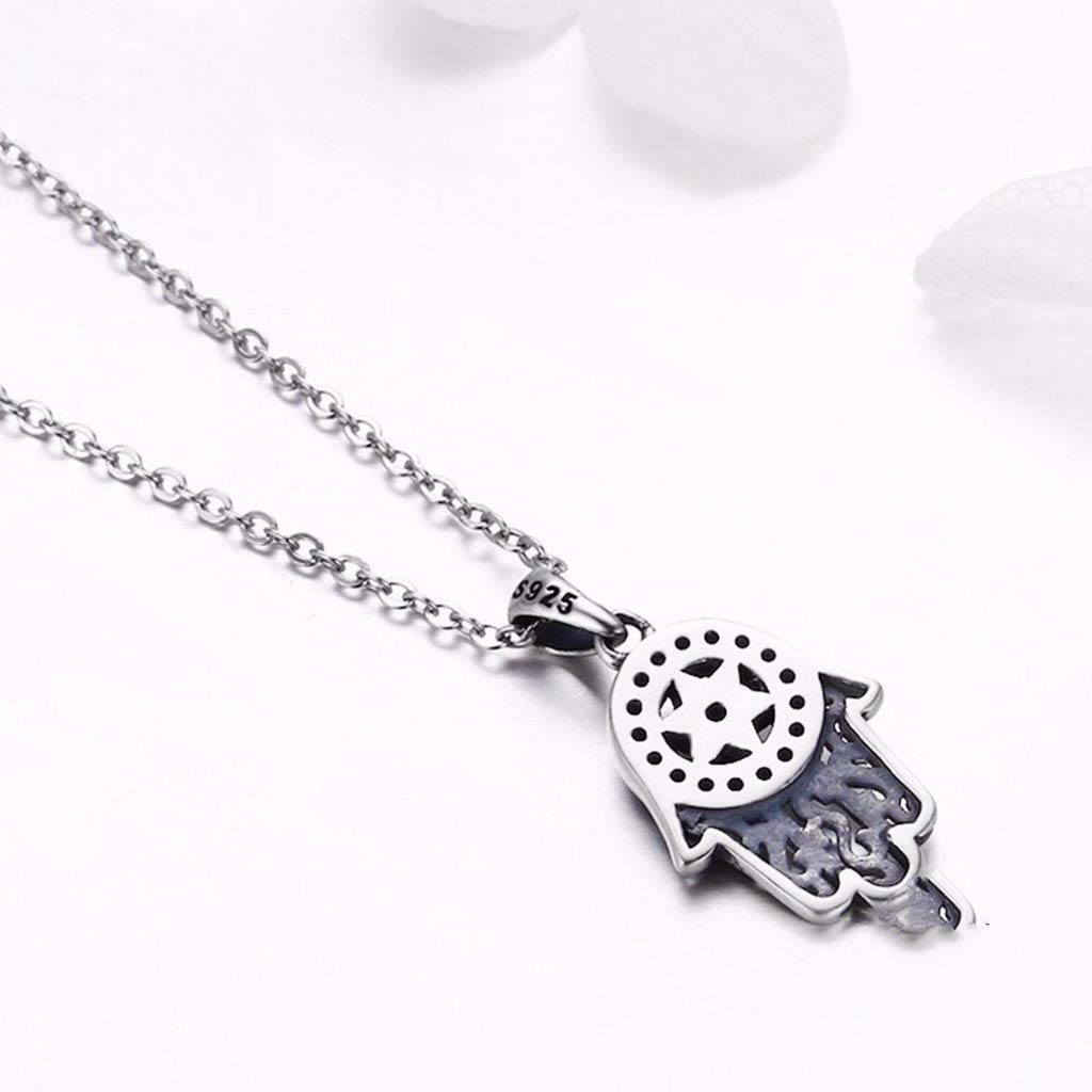 PAHALA 925 Sterling Silver Trendy Fatima Guarding Hand Pendant Necklace