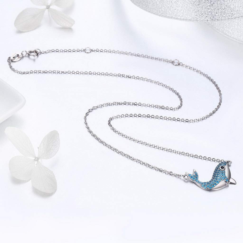 PAHALA 925 Sterling Silver Cute Blue Whale Crystals Pendant Necklace