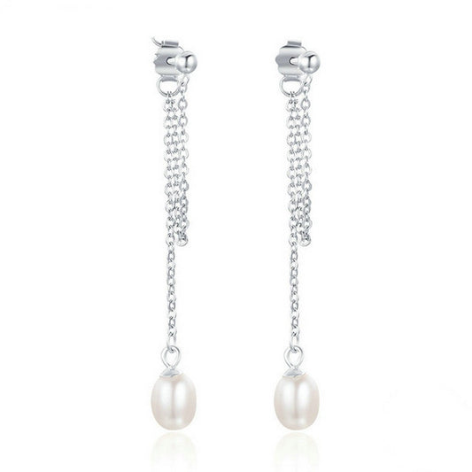PAHALA 925 Sterling Silver Rhyme With Freshwater Pearl Party Wedding Drop Earrings