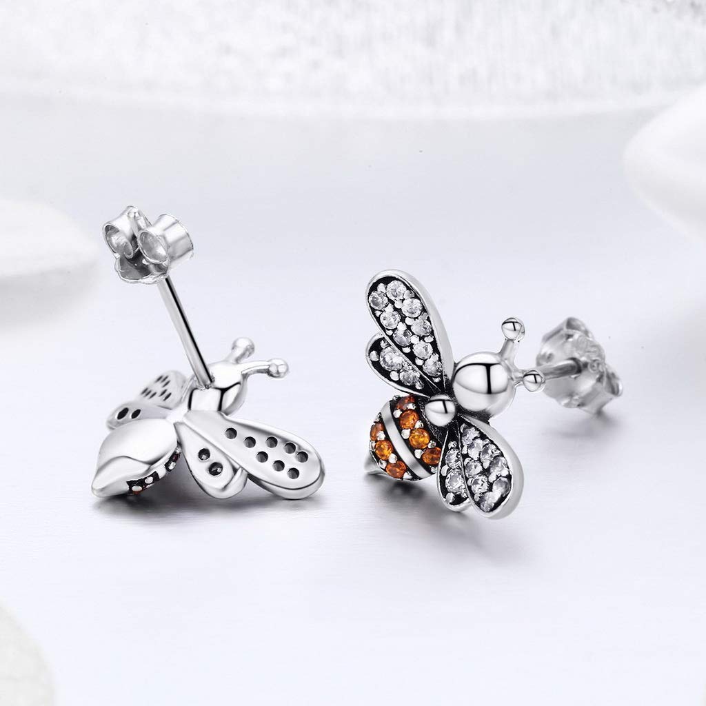 PAHALA 925 Sterling Silver Cute Bee Story Crystal Stud Earrings