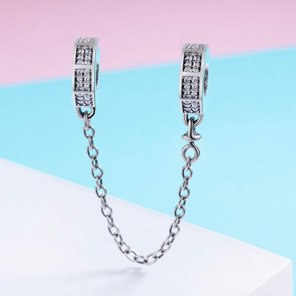 PAHALA 925 Sterling Silver Stackable Geometric Crystals Safety Chain Charm Bead