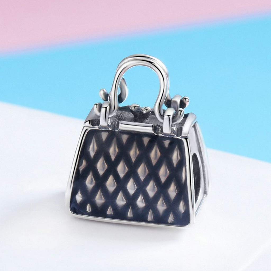 PAHALA 925 Strling Silver Handbag Black Enamel Charm Bead
