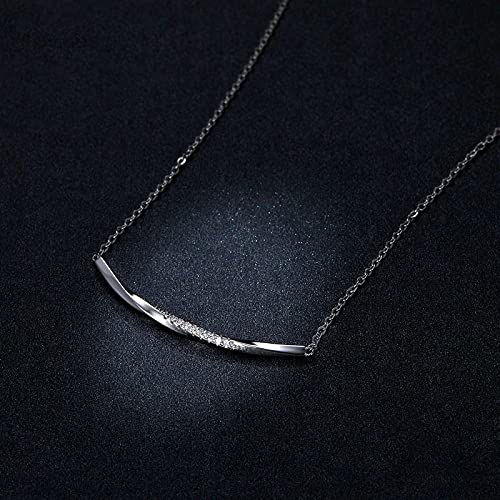 PAHALA 925 Sterling Silver Wave Clear CZ Choker Minimalist Crystals Pendant Necklace