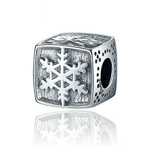 PAHALA 925 Sterling Silver Snowflake Maple Leaves Charm Bead