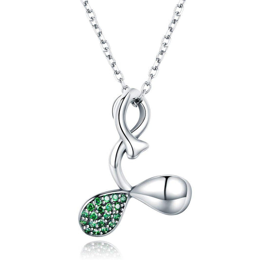 PAHALA 925 Sterling Silver Buds of Spring Leaves with Crystals Clear CZ Pendant Necklace