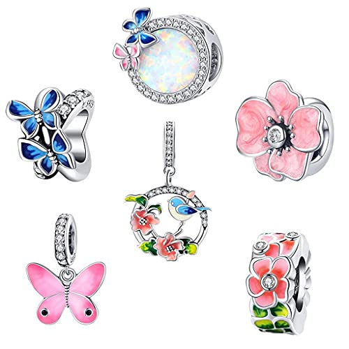PAHALA 925 Sterling Silver Colorful Birds Flowers Leaves CZ Pendant Spring Charm Bead (Colorful Birds Flowers)